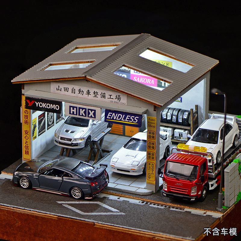 Model Kit Cars - 1:64 Schaal DIY Autoreparatiewerkplaats Diorama Kit